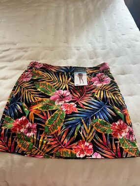 Rafaella Black Skort Tropical Floral A-Line Skirt NWT